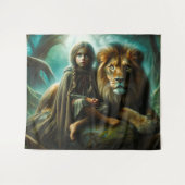 Meisje met een leeuw wandkleed (Voorkant (horizontaal))