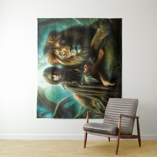 Meisje met een leeuw wandkleed (In situ)