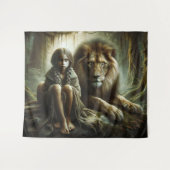 Meisje met een leeuw wandkleed (Voorkant (horizontaal))