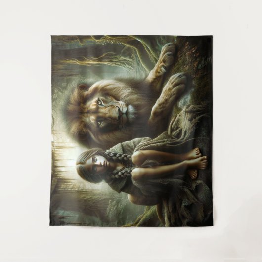 Meisje met een leeuw wandkleed (Voorkant)