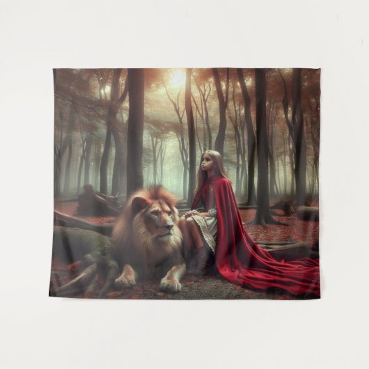 Meisje met een leeuw wandkleed (Voorkant (horizontaal))