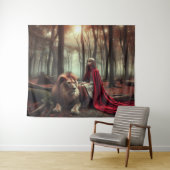 Meisje met een leeuw wandkleed (In Situ (horizontaal))