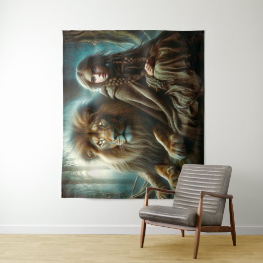 Meisje met een leeuw wandkleed (In situ)