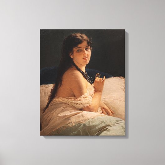 Meisje met een medaillon (door Gerolamo Induno) Canvas Afdruk (Voorkant)