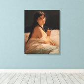Meisje met een medaillon (door Gerolamo Induno) Canvas Afdruk (Insitu (Houten vloer))