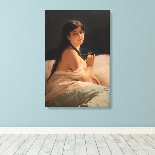 Meisje met een medaillon (door Gerolamo Induno) Canvas Afdruk (Insitu (Houten vloer))