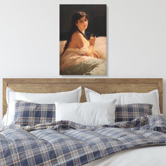 Meisje met een medaillon (door Gerolamo Induno) Canvas Afdruk (Insitu (Slaapkamer))