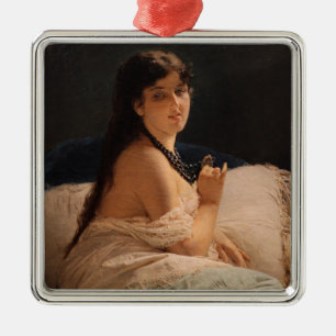 Meisje met een medaillon (door Gerolamo Induno) Metalen Ornament