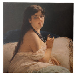 Meisje met een medaillon (door Gerolamo Induno) Tegeltje