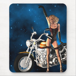 Meisje met een motorfiets muismat