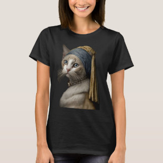Meisje met een parel die een kat verdient t-shirt