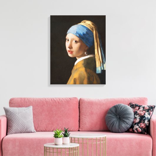 Meisje met een parel die portret schildert canvas afdruk (Insitu (Woonkamer))