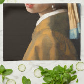 Meisje met een parel die portret schildert theedoek (Gevouwen)