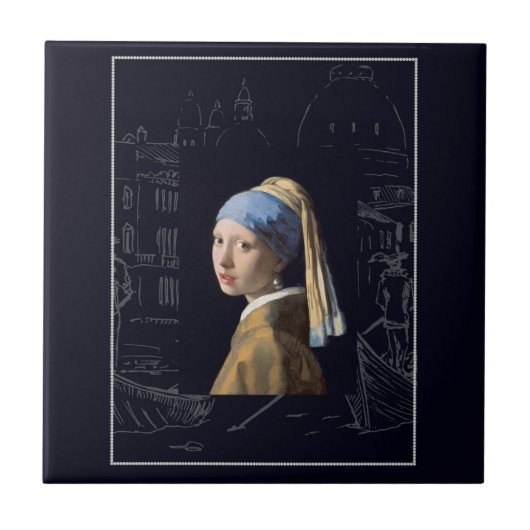 Meisje met een parel die Vermeer kunst verdient Tegeltje (Voorkant)