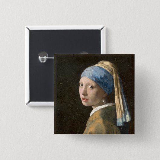 Meisje met een parel - Johannes Vermeer Art Vierkante Button 5,1 Cm (Voorkant /achterkant)