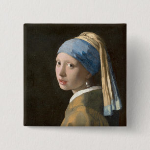Meisje met een parel - Johannes Vermeer Art Vierkante Button 5,1 Cm
