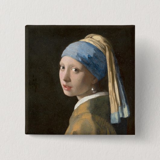 Meisje met een parel - Johannes Vermeer Art Vierkante Button 5,1 Cm (Voorkant)