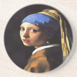 Meisje met een parel na Johannes Vermeer Zandsteen Onderzetter