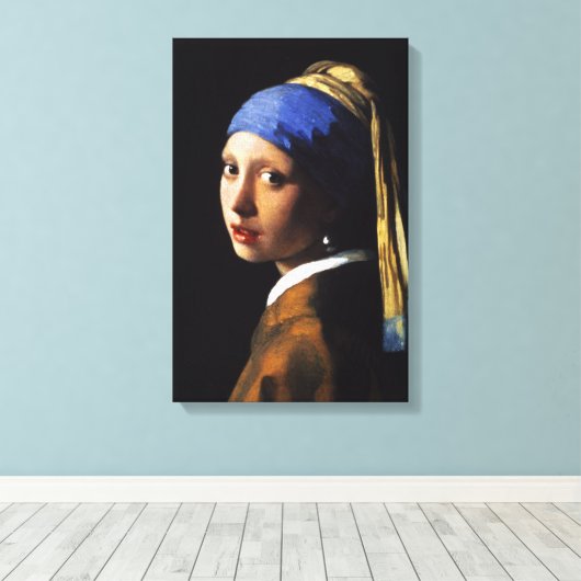 Meisje met een Parel Oorbel Canvas Wrap (Insitu (Houten vloer))