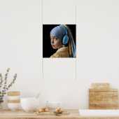Meisje met een parel oorbel en blauwe hoofdtelefoo poster (Keuken)