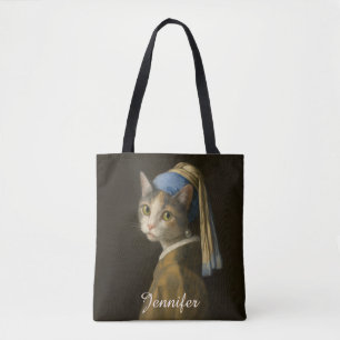 Meisje met een Parel Oorbel Kat Tote Bag