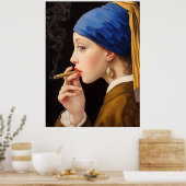 Meisje met een parel oorbel roken Funny Poster (Keuken)
