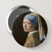 Meisje met een parel ronde button 4,0 cm (Voorkant /achterkant)