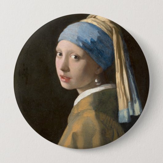Meisje met een parel ronde button 4,0 cm (Voorkant)