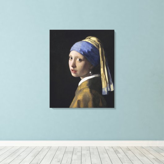 Meisje met een parel van Johannes Vermeer Canvas Afdruk (Insitu (Houten vloer))