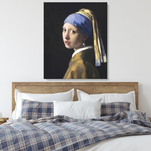 Meisje met een parel van Johannes Vermeer Canvas Afdruk (Insitu (Slaapkamer))