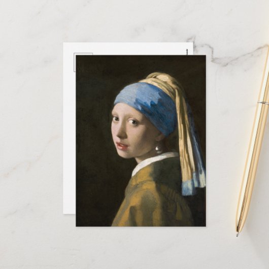 Meisje met een parel van Johannes Vermeer Feestdagenkaart (Voorkant / Achterkant in situ)
