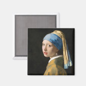 Meisje met een parel van Johannes Vermeer Magneet (Voorkant / Achterkant)