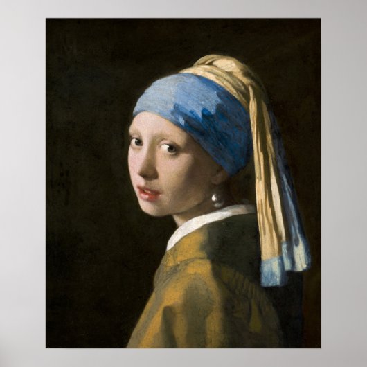 Meisje met een parel van Johannes Vermeer Poster (Voorkant)
