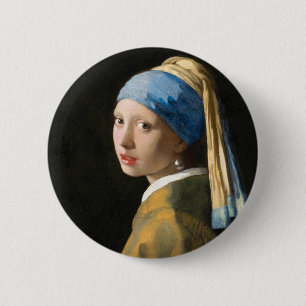 Meisje met een parel van Johannes Vermeer Ronde Button 5,7 Cm