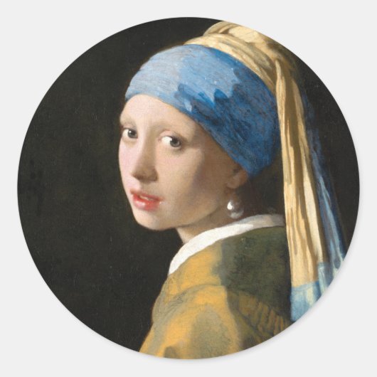 Meisje met een parel van Johannes Vermeer Ronde Sticker (Voorkant)