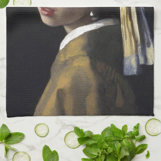 Meisje met een parel van Johannes Vermeer Theedoek (Gevouwen)