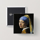 Meisje met een parel vierkante button 5,1 cm (Voorkant /achterkant)