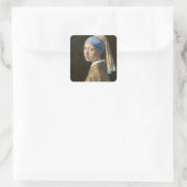 Meisje met een parel vierkante sticker (Tas)