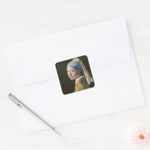 Meisje met een parel vierkante sticker