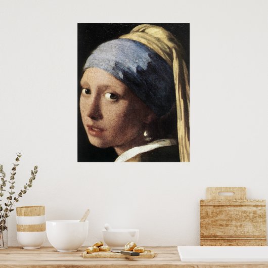 Meisje met een parelaar (detail) Poster (Keuken)