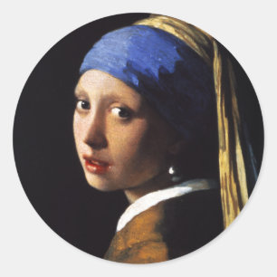Meisje met een parelaar die de stickers verkrijgt