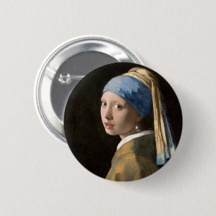 Meisje met een parelaardenfeest ronde button 5,7 cm