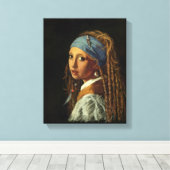 Meisje met een parelaarparodie canvas afdruk (Insitu (Houten vloer))