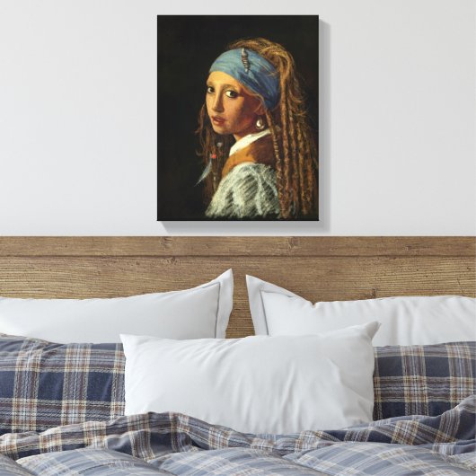 Meisje met een parelaarparodie canvas afdruk (Insitu (Slaapkamer))