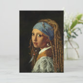 Meisje met een parelaarparodie feestdagenkaart (Staand voorkant)