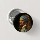 Meisje met een parelaarparodie ronde button 3,2 cm (Voorkant /achterkant)