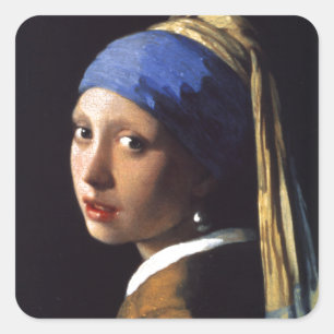 Meisje met een parelaartje van Vermeer Vierkante Sticker