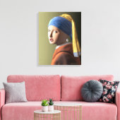 Meisje met een pareldoek canvas afdruk (Insitu (Woonkamer))