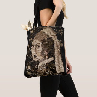 Meisje met een pareloorring, knoopmozaïekkunst. tote bag