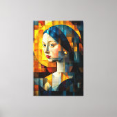 Meisje met een Pearl Earring Glas in lood Mozaïek Canvas Afdruk (Voorkant)